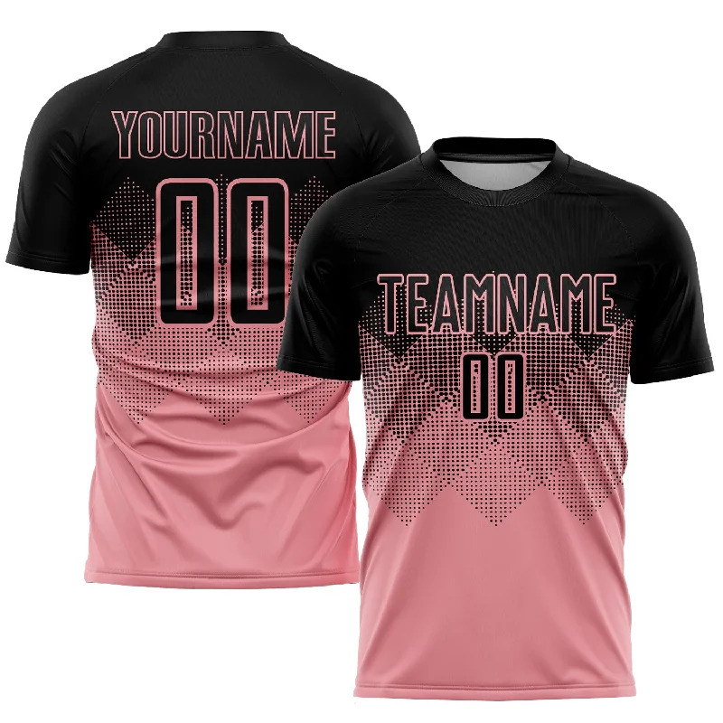 Football Jersey For Custom Orders With Logo-Custom Medium Pink Black Sublimation Soccer Uniform Jersey