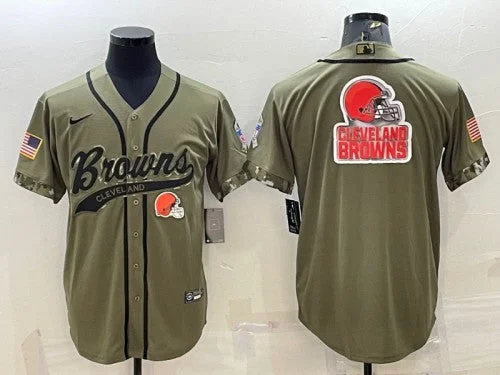 Baseball Jersey For Comfortable Team Uniforms-Men's Cleveland Browns Olive 2022 Salute To Service Team Big Logo Cool Base Stitched Baseball Jersey