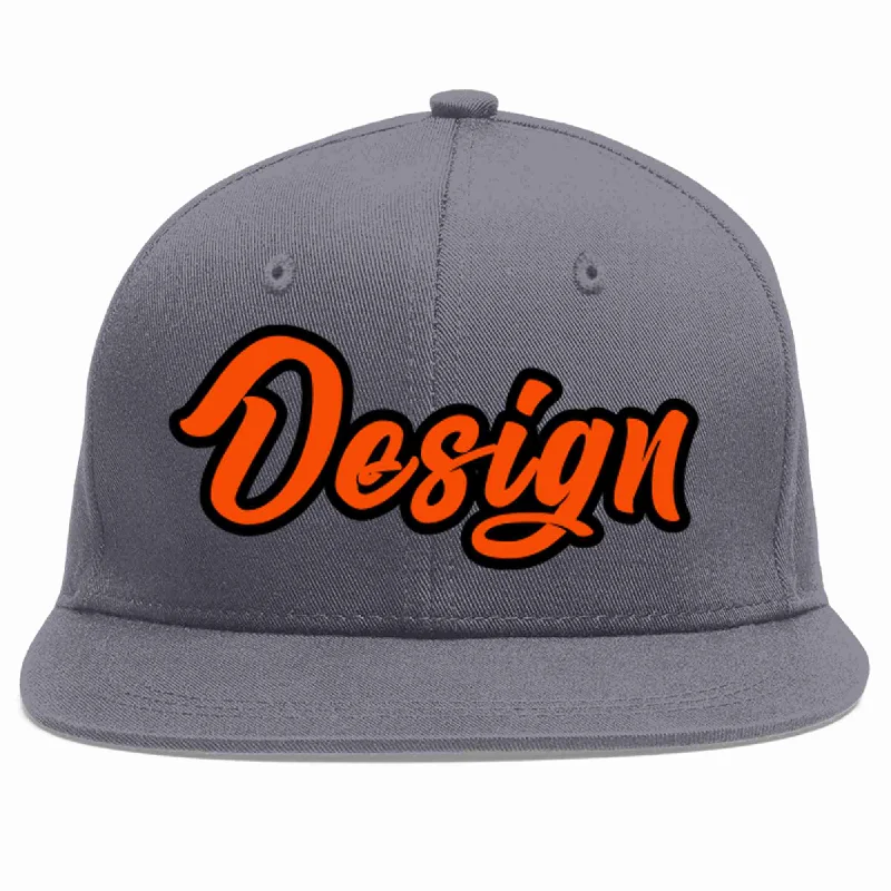 Baseball Cap With Modern Design-Custom Dark Gray Orange-Black Flat Eaves Sport Baseball Cap Design for Men/Women/Youth