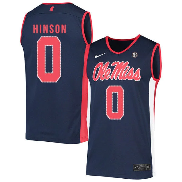 Football Jersey For Fan Gifts-Basketball Jersey For Fan Gifts-Ole Miss Rebels 0 Blake Hinson Navy Basketball College Basketball Jersey