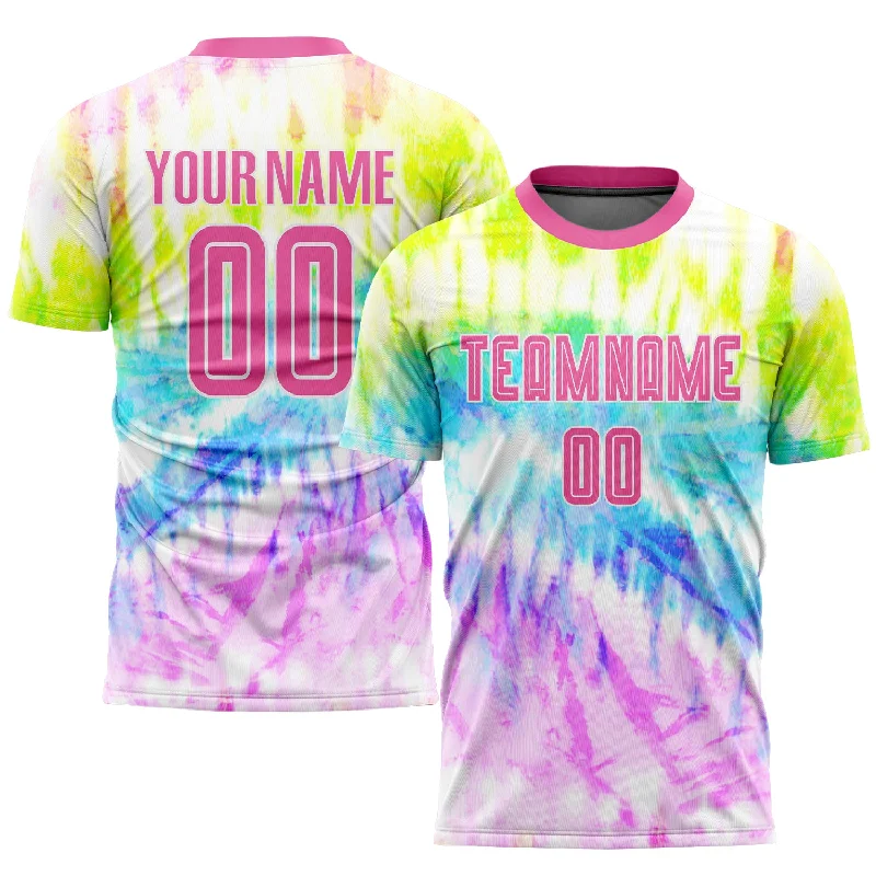 Football Jersey For Fundraising Merchandise-Custom Tie Dye Pink-White Sublimation Soccer Uniform Jersey