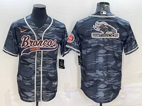 Baseball Jersey For Competitive Events-Men's Denver Broncos Gray Camo Team Big Logo With Patch Cool Base Stitched Baseball Jersey