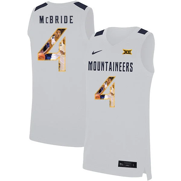 Football Jersey With Custom Graphics-Basketball Jersey With Custom Graphics-West Virginia Mountaineers 4 Miles McBride White Fashion Basketball College Basketball Jersey