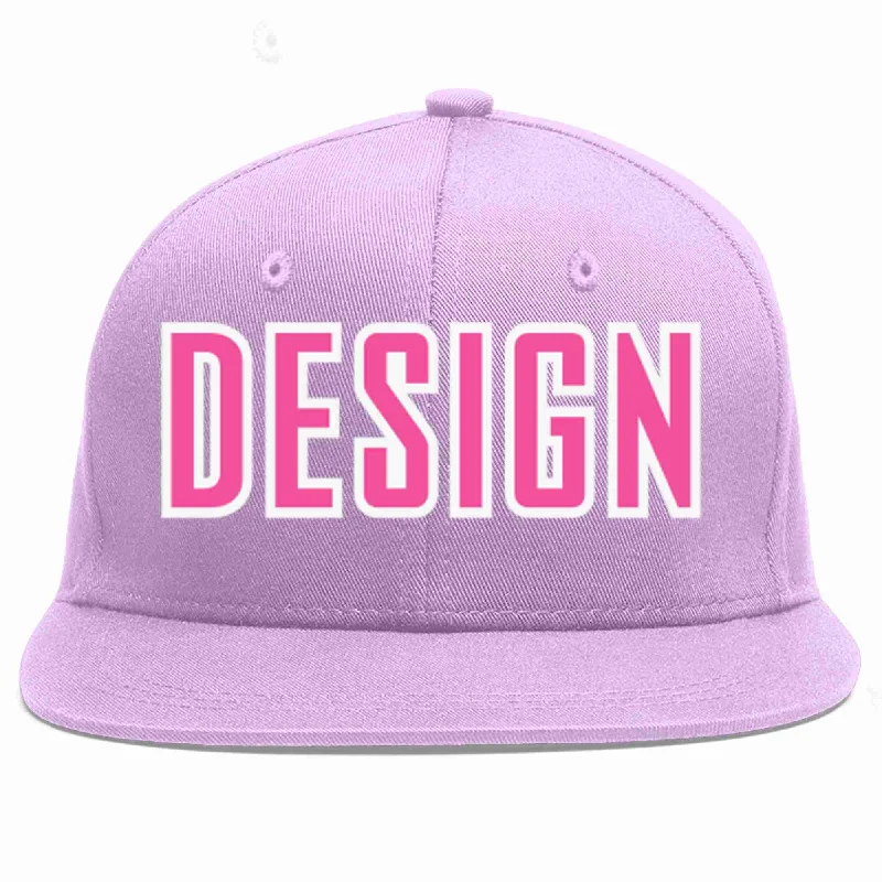 Baseball Cap For Special Celebrations-Custom Light Purple Pink-White Flat Eaves Sport Baseball Cap Design for Men/Women/Youth