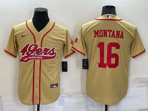 Baseball Jersey For Personalized Design-Men's San Francisco 49ers #16 Joe Montana Gold Cool Base Stitched Baseball Jersey