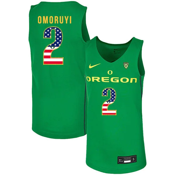 Football Jersey For Youth Sports Apparel-Basketball Jersey For Youth Sports Apparel-Oregon Ducks 2 Eugene Omoruyi Green USA Flag College Basketball Basketball Jersey