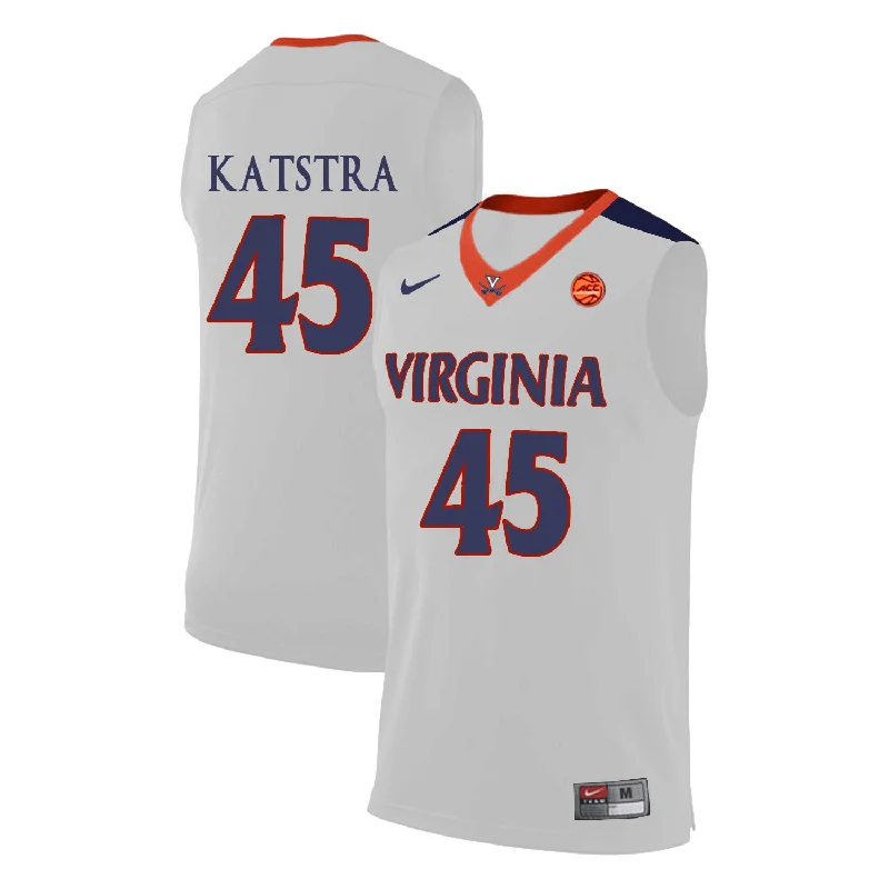 Football Jersey For League Teams-Basketball Jersey For League Teams-Virginia Cavaliers 45 Austin Katstra White College Basketball Basketball Jersey