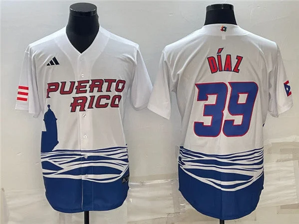 Baseball Jersey For Team Pride Apparel-Men's Puerto Rico Baseball #39 Edwin DÃ­az 2023 White World Baseball Classic Stitched Jersey