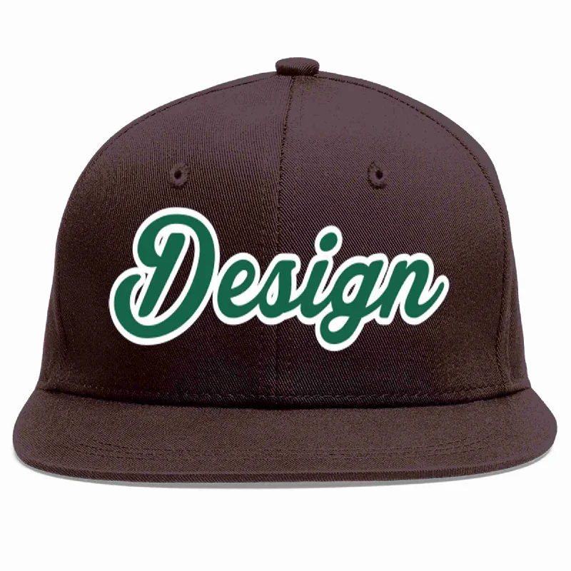 Baseball Cap For Custom Fit-Custom Brown Kelly Green-White Flat Eaves Sport Baseball Cap Design for Men/Women/Youth