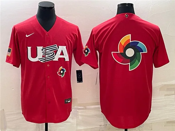 Baseball Jersey For Youth Teams-Men's USA Baseball 2023 Red World Baseball Big Logo With Patch Classic Stitched Jersey