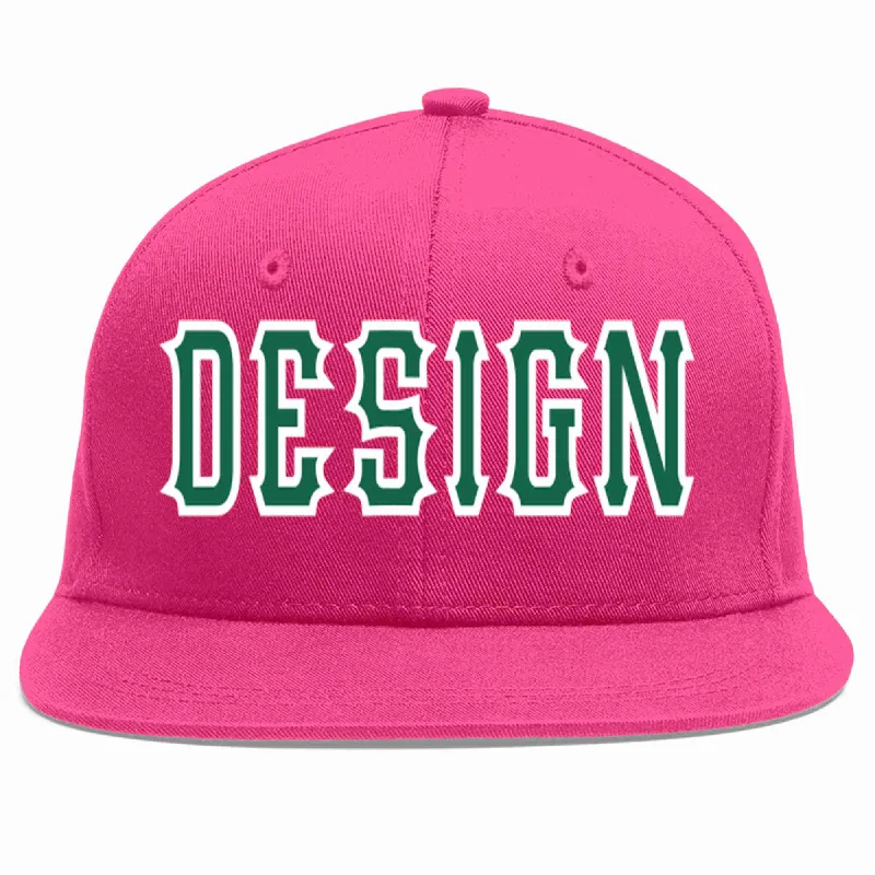 Baseball Cap For Team Sports-Custom Rose Red Kelly Green-White Flat Eaves Sport Baseball Cap Design for Men/Women/Youth