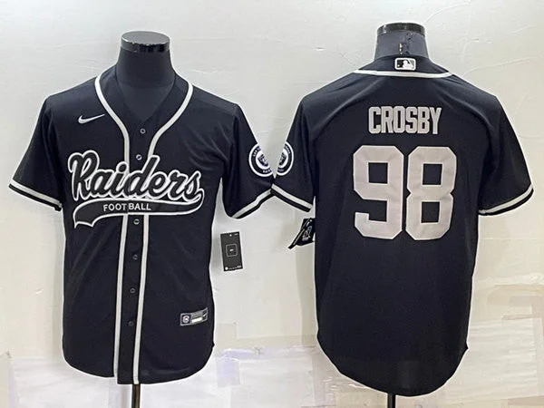 Baseball Jersey For Team Fashion-Men's Las Vegas Raiders #98 Maxx Crosby Black Cool Base Stitched Baseball Jersey