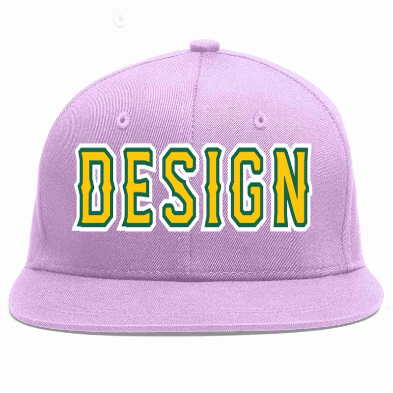 Baseball Cap For Men-Custom Light Purple Gold-Kelly Green Flat Eaves Sport Baseball Cap Design for Men/Women/Youth