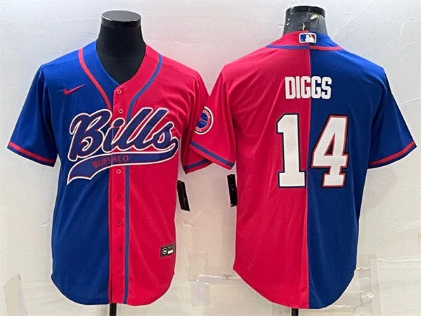 Baseball Jersey For Youth Leagues-Men's Buffalo Bills #14 Stefon Diggs Royal/Red Split With Patch Cool Base Stitched Baseball Jersey