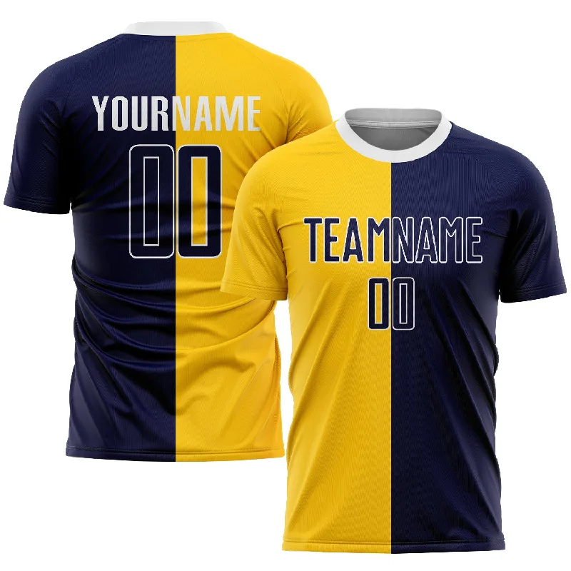 Football Jersey For Team Apparel-Custom Gold Navy-White Sublimation Split Fashion Soccer Uniform Jersey