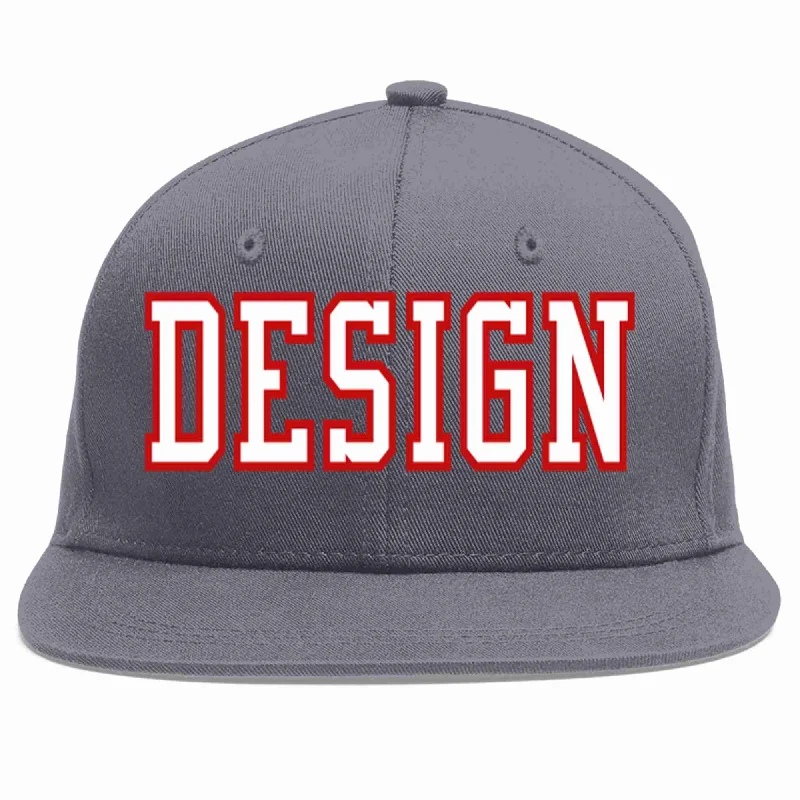 Baseball Cap With Iconic Design-Custom Dark Gray White-Red Flat Eaves Sport Baseball Cap Design for Men/Women/Youth