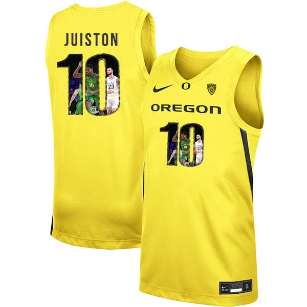 Football Jersey For Softball And Football Leagues-Basketball Jersey For Softball And Basketball Leagues-Oregon Ducks 10 Shakur Juiston Yellow Fashion College Basketball Basketball Jersey