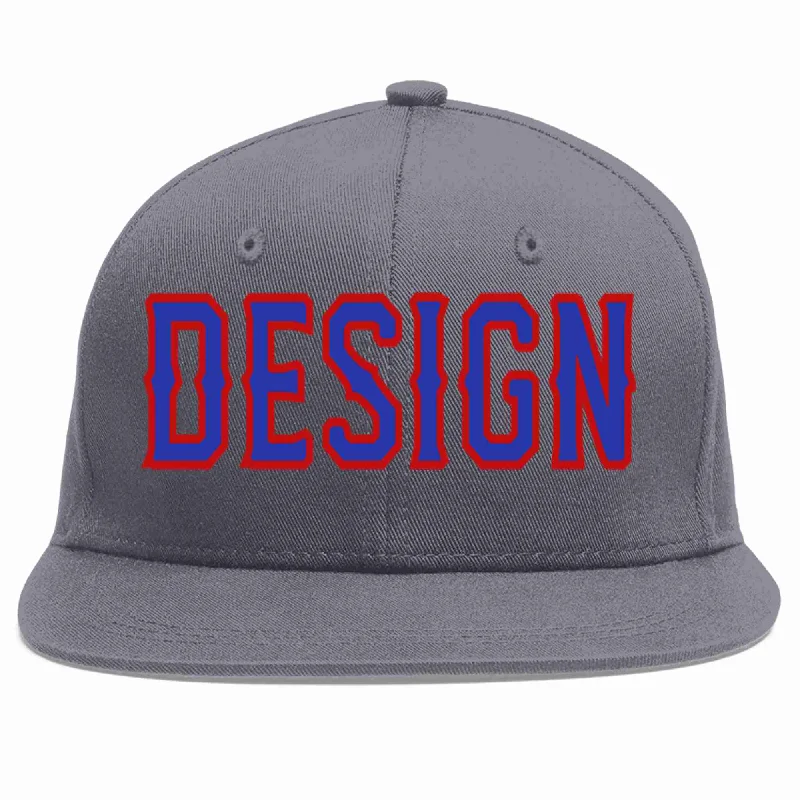 Baseball Cap For Fitness-Custom Dark Gray Royal-Red Flat Eaves Sport Baseball Cap Design for Men/Women/Youth