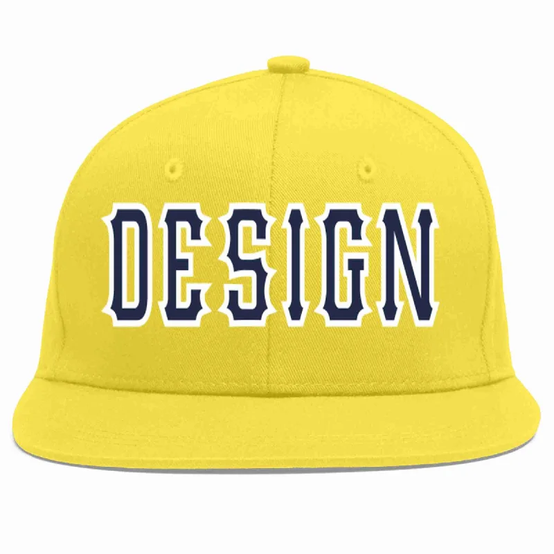 Baseball Cap With Custom Patches-Custom Light Gold Navy-White Flat Eaves Sport Baseball Cap Design for Men/Women/Youth