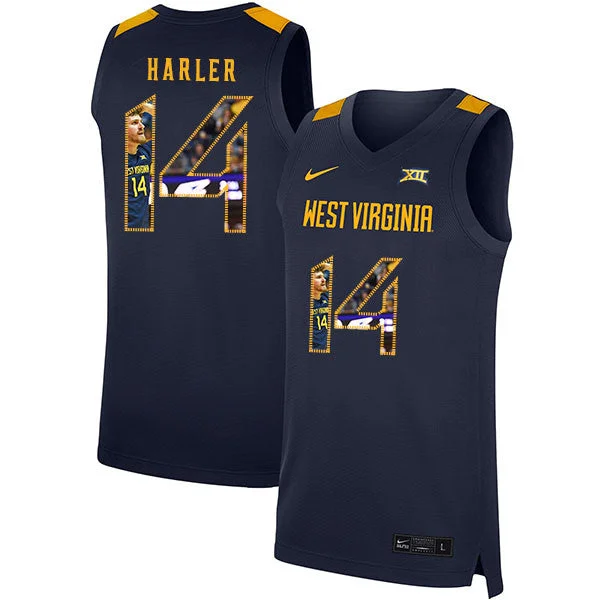 Football Jersey For Personalized Design-Basketball Jersey For Personalized Design-West Virginia Mountaineers 14 Chase Harler Navy Fashion Basketball College Basketball Jersey