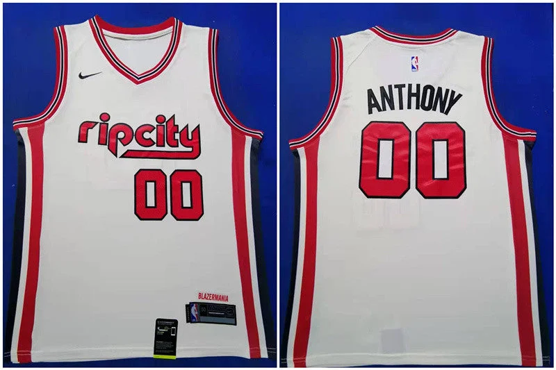 Football Jersey With Game Day Details-Basketball Jersey With Game Day Details-Blazers 00 Carmelo Anthony White Red 2019-20 Swingman Basketball Jersey