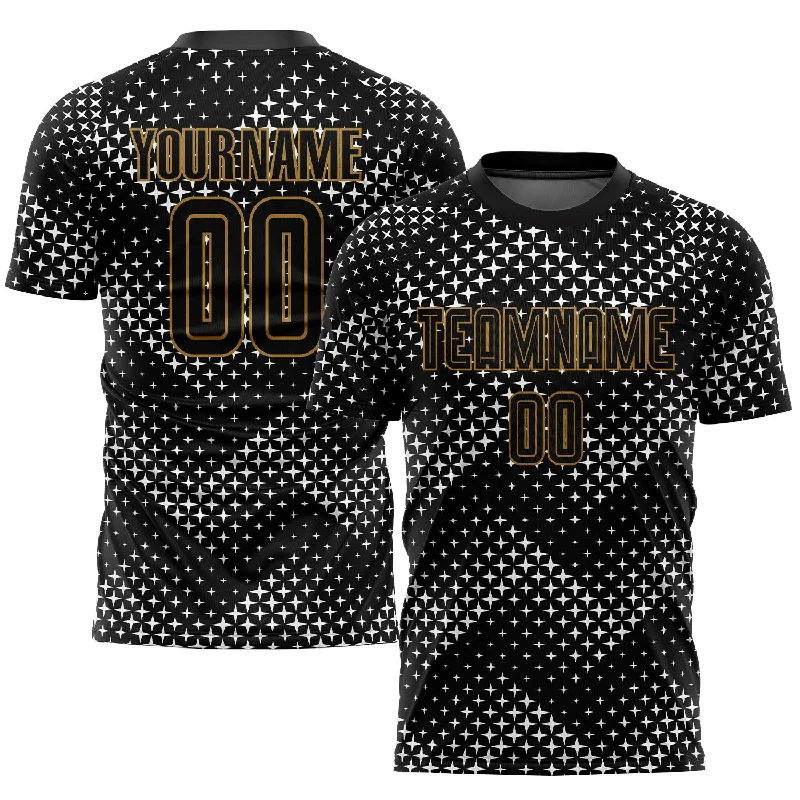 Football Jersey For Sports Apparel-Custom Black Black-Old Gold Sublimation Soccer Uniform Jersey