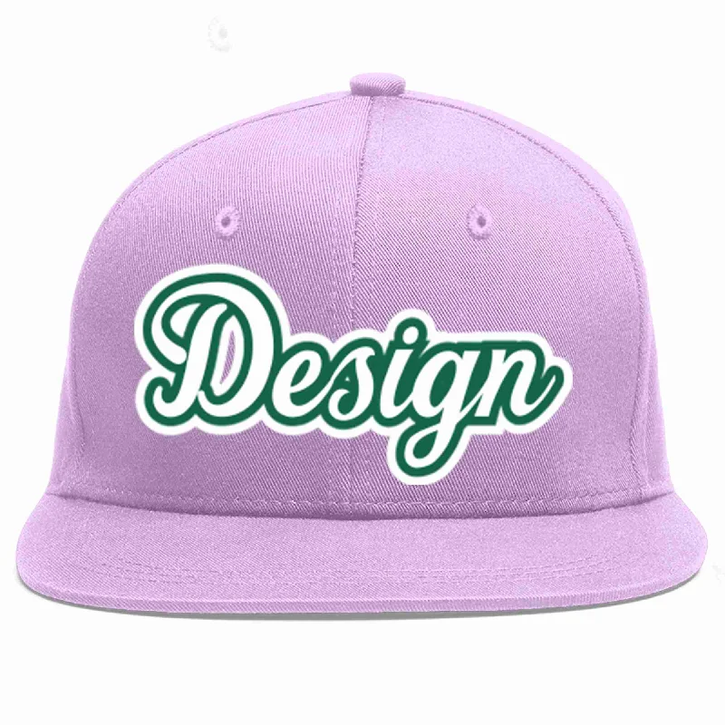 Baseball Cap For Birthday Gifts-Custom Light Purple White-Kelly Green Flat Eaves Sport Baseball Cap Design for Men/Women/Youth