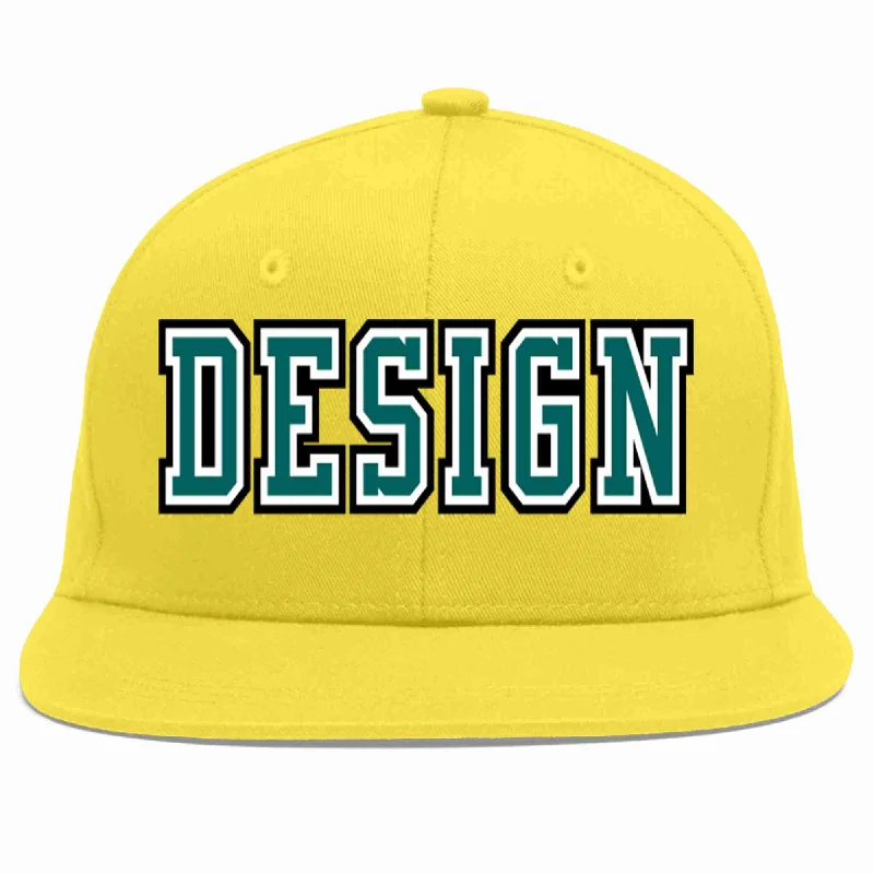 Baseball Cap With Fun Phrases-Custom Light Gold Aqua-White Flat Eaves Sport Baseball Cap Design for Men/Women/Youth