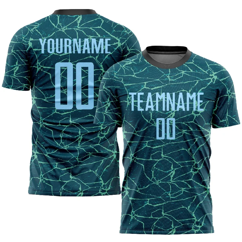 Football Jersey For Family Sport Days-Custom Teal Light Blue-Black Sublimation Soccer Uniform Jersey