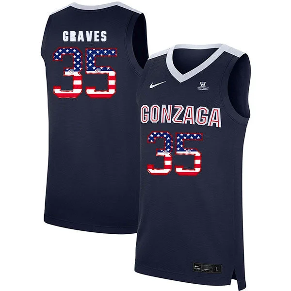 Football Jersey For Player-Focused Design-Basketball Jersey For Player-Focused Design-Gonzaga Bulldogs 35 Will Graves Navy USA Flag College Basketball Basketball Jersey