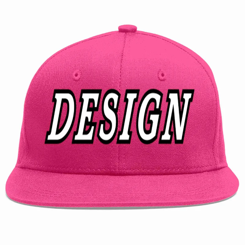 Baseball Cap With Bold Colors-Custom Rose Red White-Black Flat Eaves Sport Baseball Cap Design for Men/Women/Youth