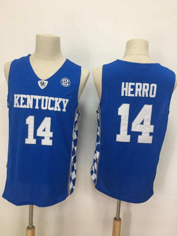 Football Jersey For Personalized Fit-Basketball Jersey For Personalized Fit-Kentucky Wildcats 14 Tyler Herro Royal College Basketball Basketball Jersey