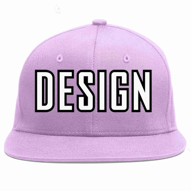 Baseball Cap For Custom Fan Gear-Custom Light Purple White-Black Flat Eaves Sport Baseball Cap Design for Men/Women/Youth