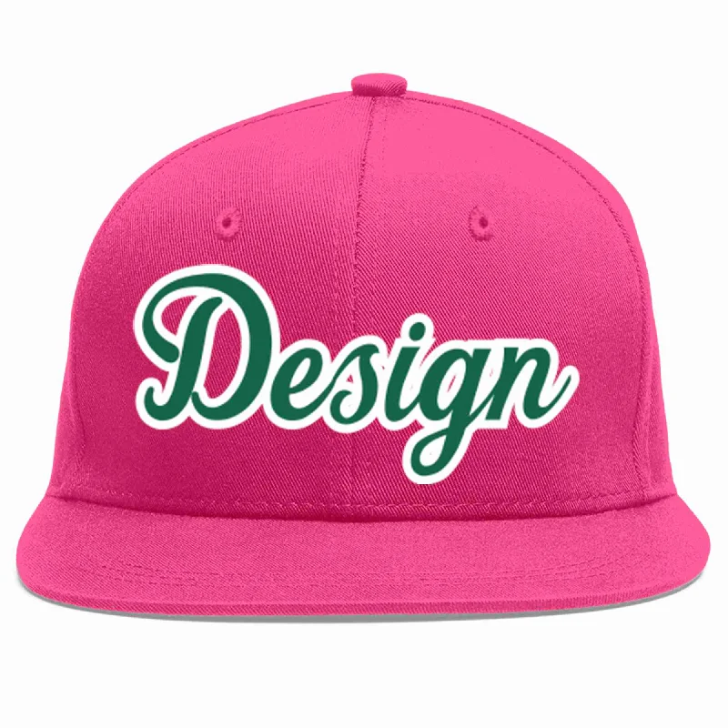 Baseball Cap For Casual Look-Custom Rose Red Kelly Green-White Flat Eaves Sport Baseball Cap Design for Men/Women/Youth