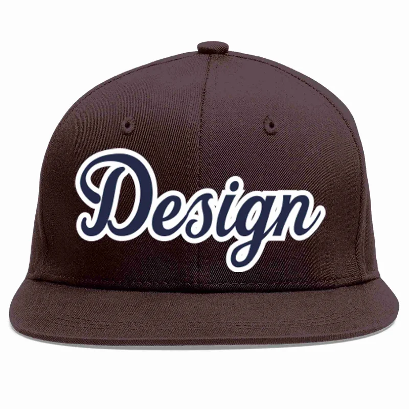 Baseball Cap For Baseball Games-Custom Brown Navy-White Flat Eaves Sport Baseball Cap Design for Men/Women/Youth