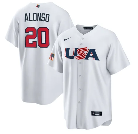 Baseball Jersey For Fundraising Projects-Men's USA Baseball #20 Pete Alonso 2023 White World Baseball Classic Stitched Jersey