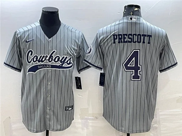 Baseball Jersey For Competitive Teams-Men's Dallas Cowboys #4 Dak Prescott Gray With Patch Cool Base Stitched Baseball Jersey