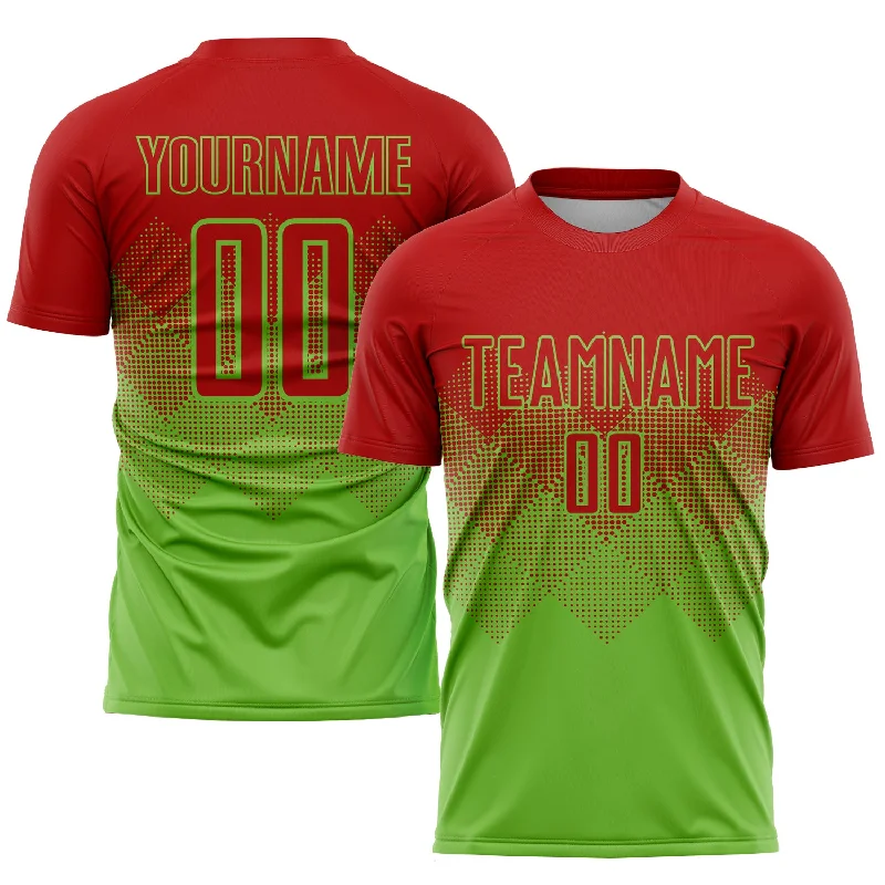 Football Jersey For Competitive Events-Custom Neon Green Red Sublimation Soccer Uniform Jersey