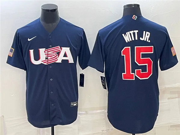 Baseball Jersey For Player Representation-Men's USA Baseball #15 Bobby Witt Jr. 2023 Navy World Baseball Classic Stitched Jersey