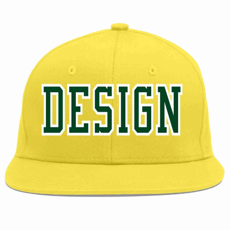 Baseball Cap With Adjustable Closure-Custom Light Gold Green-White Flat Eaves Sport Baseball Cap Design for Men/Women/Youth