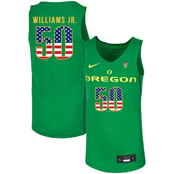 Football Jersey For Personalized Sizing-Basketball Jersey For Personalized Sizing-Oregon Ducks 50 Eric Williams Jr. Green USA Flag College Basketball Basketball Jersey.jpeg