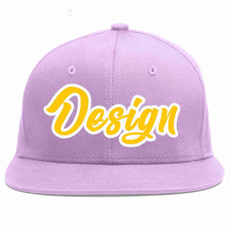 Baseball Cap For Relaxed Fit-Custom Light Purple Gold-White Flat Eaves Sport Baseball Cap Design for Men/Women/Youth