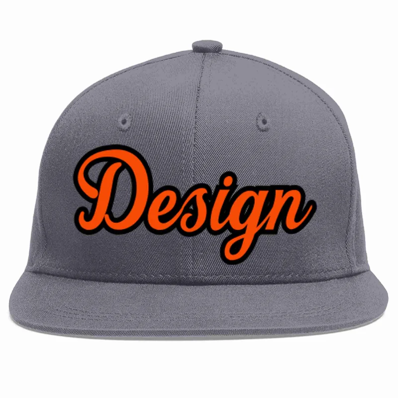 Baseball Cap For Work Or Casual Look-Custom Dark Gray Orange-Black Flat Eaves Sport Baseball Cap Design for Men/Women/Youth