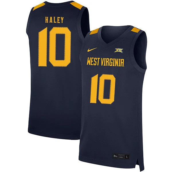 Football Jersey For Group Sports-Basketball Jersey For Group Sports-West Virginia Mountaineers 10 Jermaine Haley Navy Basketball College Basketball Jersey