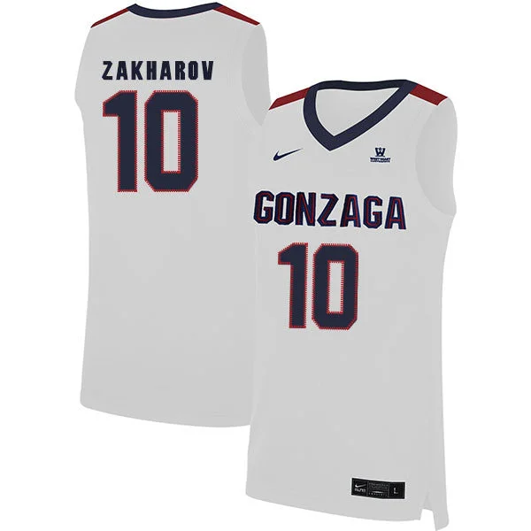 Football Jersey With Name And Number-Basketball Jersey With Name And Number-Gonzaga Bulldogs 10 Pavel Zakharov White College Basketball Basketball Jersey