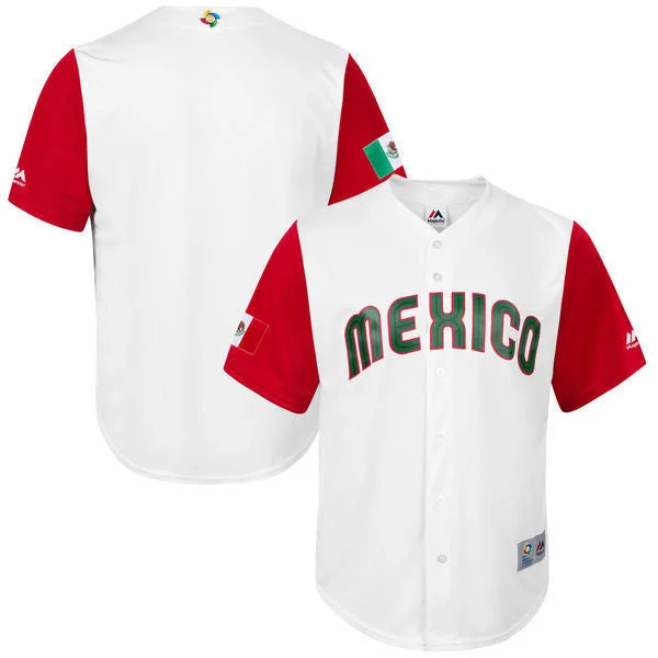 Baseball Jersey For School Teams-Men's Mexico Baseball Majestic White 2017 World Baseball Classic Jersey