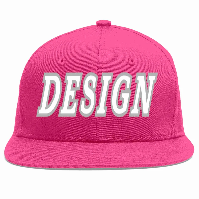 Baseball Cap For Streetwear-Custom Rose Red White-Gray Flat Eaves Sport Baseball Cap Design for Men/Women/Youth