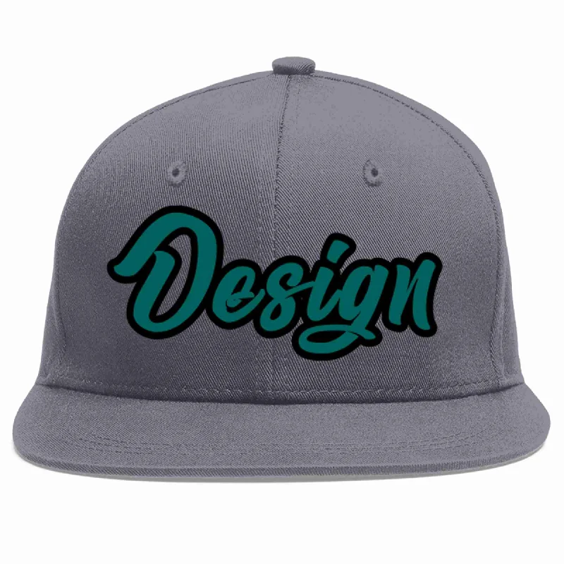 Baseball Cap For Custom Branding-Custom Dark Gray Aqua-Black Flat Eaves Sport Baseball Cap Design for Men/Women/Youth