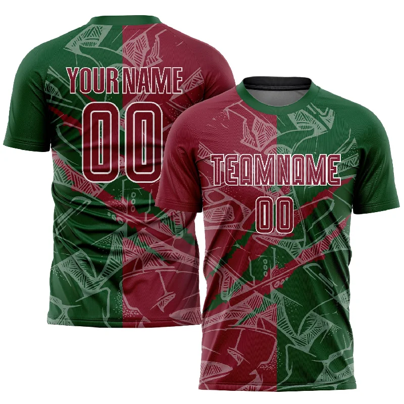 Football Jersey For Team Pride-Custom Graffiti Pattern Crimson-Green Scratch Sublimation Soccer Uniform Jersey