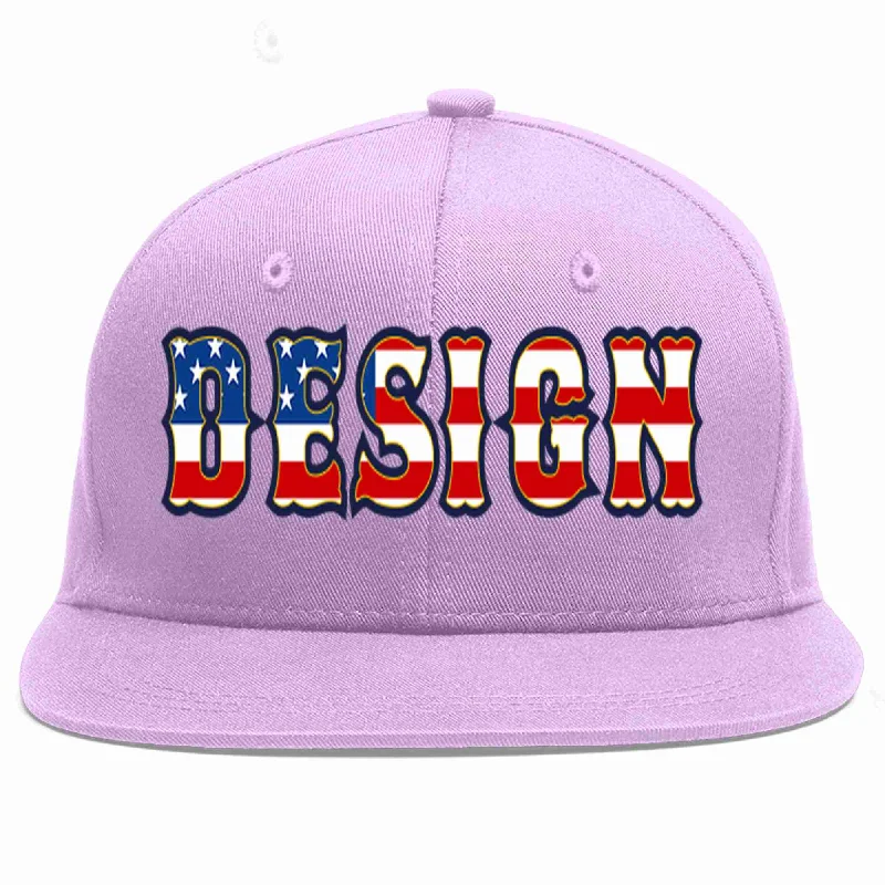 Baseball Cap For Gym-Custom Light Purple Vintage USA Flag-Gold Flat Eaves Sport Baseball Cap Design for Men/Women/Youth